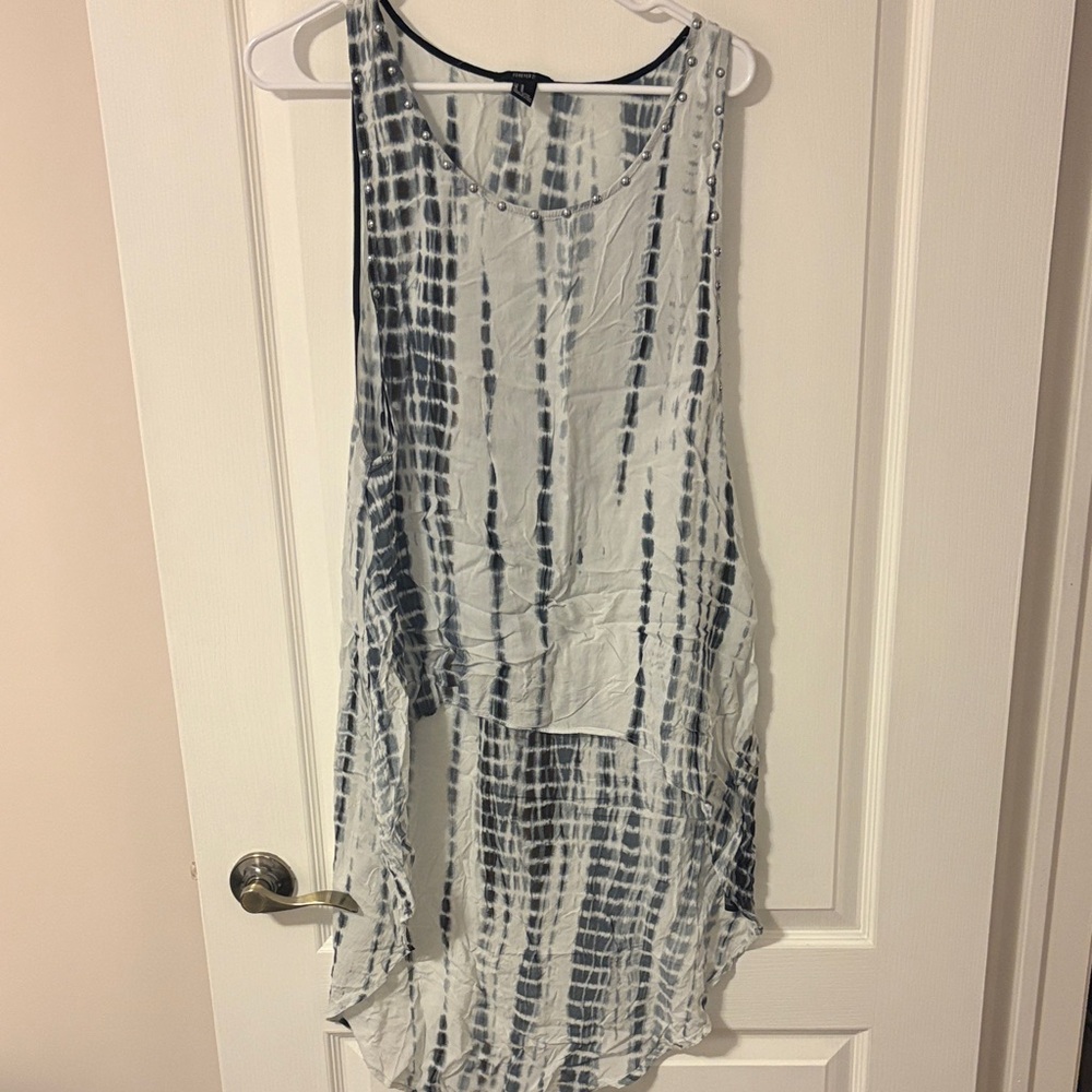 Forever 21 Black and White Tie-Dye Tank Top